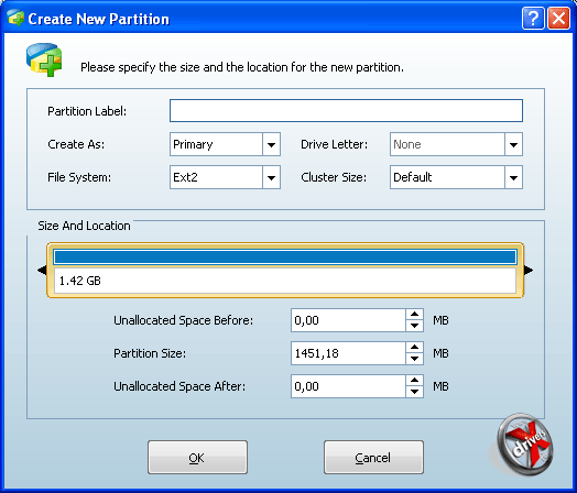 Создание раздела Ext2 в MiniTool Partition Wizard Home Edition