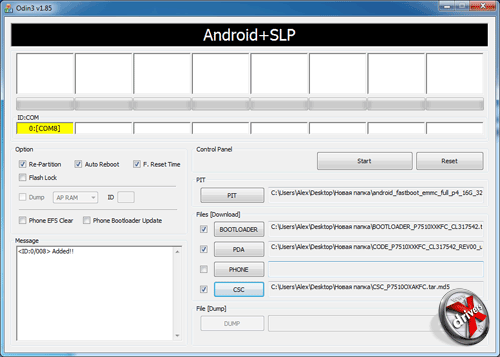 Приложение Odin перед прошивкой Samsung Galaxy Tab 10.1