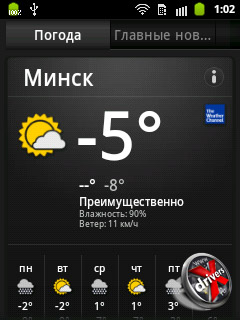 Приложение Новости и погода на Samsung Galaxy Pocket. Рис. 1
