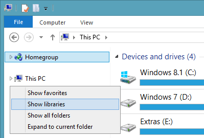 Возврат библиотек в Windows 8.1