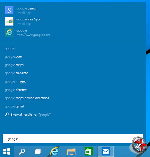 Поиск в меню Пуск в Windows 10