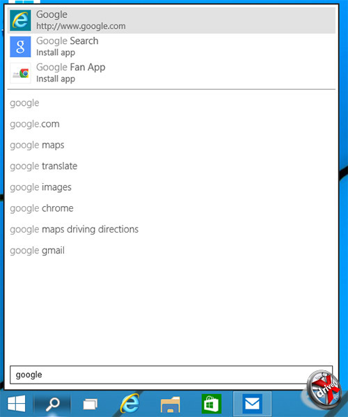 Общесистемный поиск в Windows 10. Результаты поиска