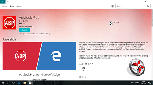 AdBlock Plus для Microsoft Edge. Рис. 1