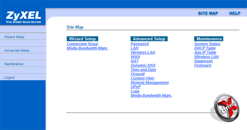 ZyXEL P-660HW-T1. Первая страница веб-интерфейса настройки модема