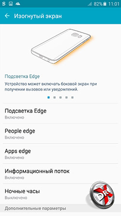 Параметры изогнутого экрана Samsung Galaxy S6 edge+