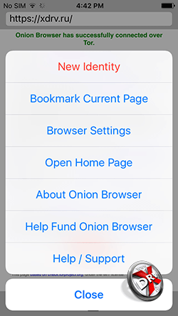 Onion Browser на iPhone. Рис 2