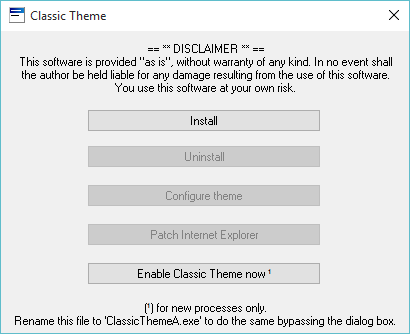 Приложение Classic Theme в Windows 10