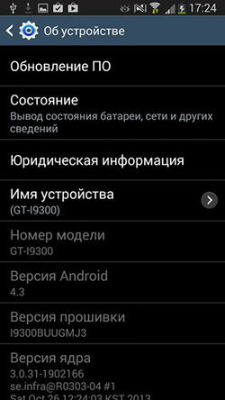 Информация о Android 4.3 на Galaxy S3