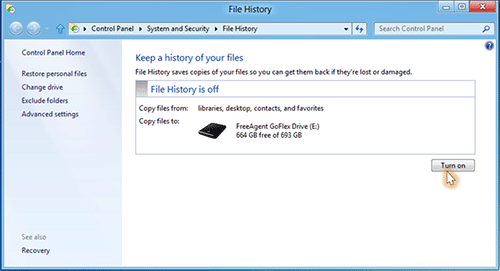File History - аналог Time Machine в Windows 8