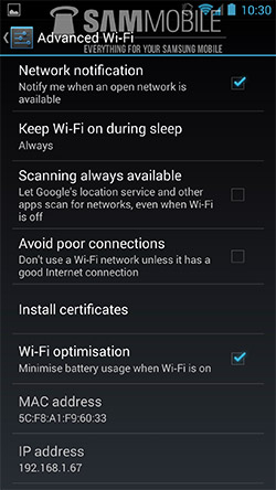 Настройки Wi-Fi в Android 4.3