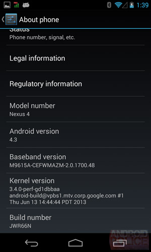 Android 4.3  Nexus 4