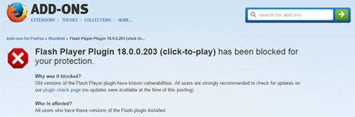 В Firefox заблокировали Flash Player