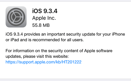 iOS 9.3.4 исправляет ошибки