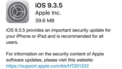 iOS 9.3.5 улучшает безопасность