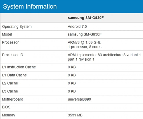 Galaxy S7  Android 7.0   Geekbench