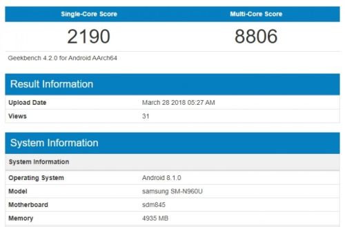 Galaxy Note 9   Geekbench