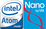 Логотипы Intel Atom и VIA Nano